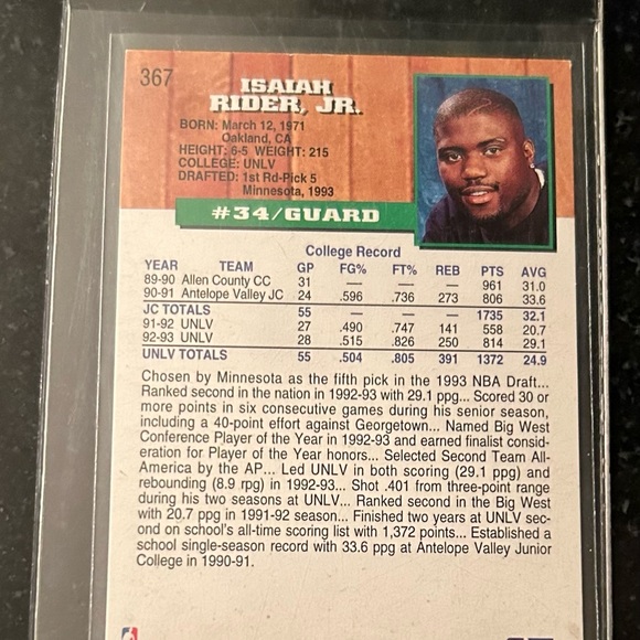 Isaiah Rider Rookie NBA Trading Card - Picture 2 of 2